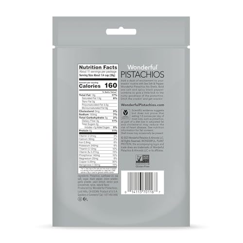 Image of Wonderful Pistachios No Shells, Sea Salt & Pepper Flavored Nuts Resealable Bag, Protein Snacks, Gluten Free, Healthy Snack, 11 Ounce (Pack of 2)