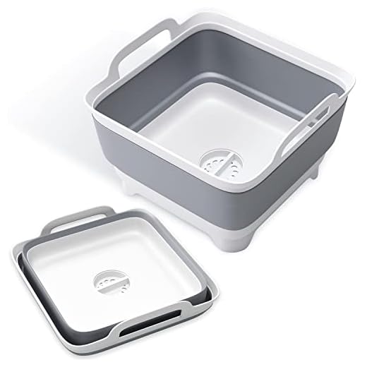 Vamako 9L Collapsible Dish Tub, Folding Laundry Tub, Washing Basin with Draining Plug, Portable Sink Camping Dish Tub, Portable wash Dish Basin. Gray