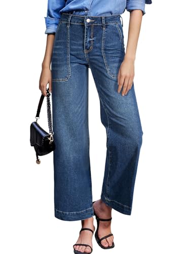 Astylish Women's Stretchy Breathable Vintage Wide Leg High Waisted Jeans