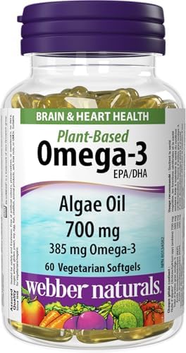 Webber Naturals Plant-Based Omega-3, 60 Softgels, Fish-Free Source of Omega-3, From Sustainably Cultivated Algae, Vegan