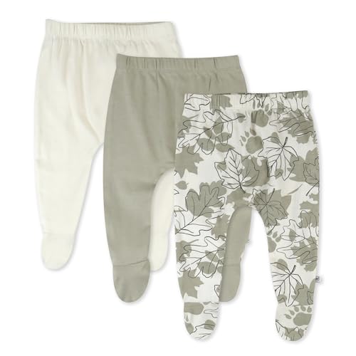 Image of HonestBaby Baby 3-Pack Footed Pants Roomy Fit Pull on Bottoms 100% Organic Cotton for Infant Baby Boys, Girls, Unisex