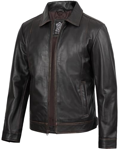 Image of fjackets Men's Real Lambskin Leather Jacket - Shirt-Collar Moto Biker Style Year-Round Wear