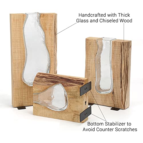 Grandsky Wooden Flower Vase, Wood Vases For Flowers,Unique Wood And Glass Vase For Home Decor #TOP2