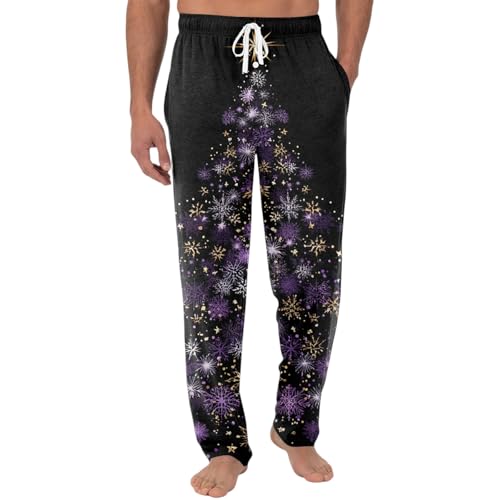 WENKOMG1 Christmas Pajama Pants Joggers Men - Soft Lounge Comfy Sleep Bottoms with Drawstring and Pockets Breathable Sleepwear Young Mens Pajamas Pj Xmas Family Man Fashion Trousers (L - Purple)