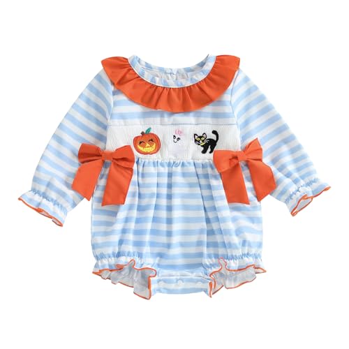 Baby Girl Halloween Outfit Peter Pan Collar Pumpkin Romper Bowknot Onesie Cute Girl Fall Winter Clothes
