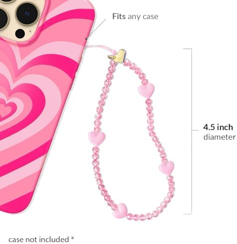 VELVET CAVIAR Phone Charm Wrist Strap - Cute Beaded Cellphone Wristlet - Lanyard Accessory for Women - Fits all Phone Cases including iPhone 15 Pro Max / 14 Pro Max / 13 Pro Max / 12 (Pink Heart) - 1