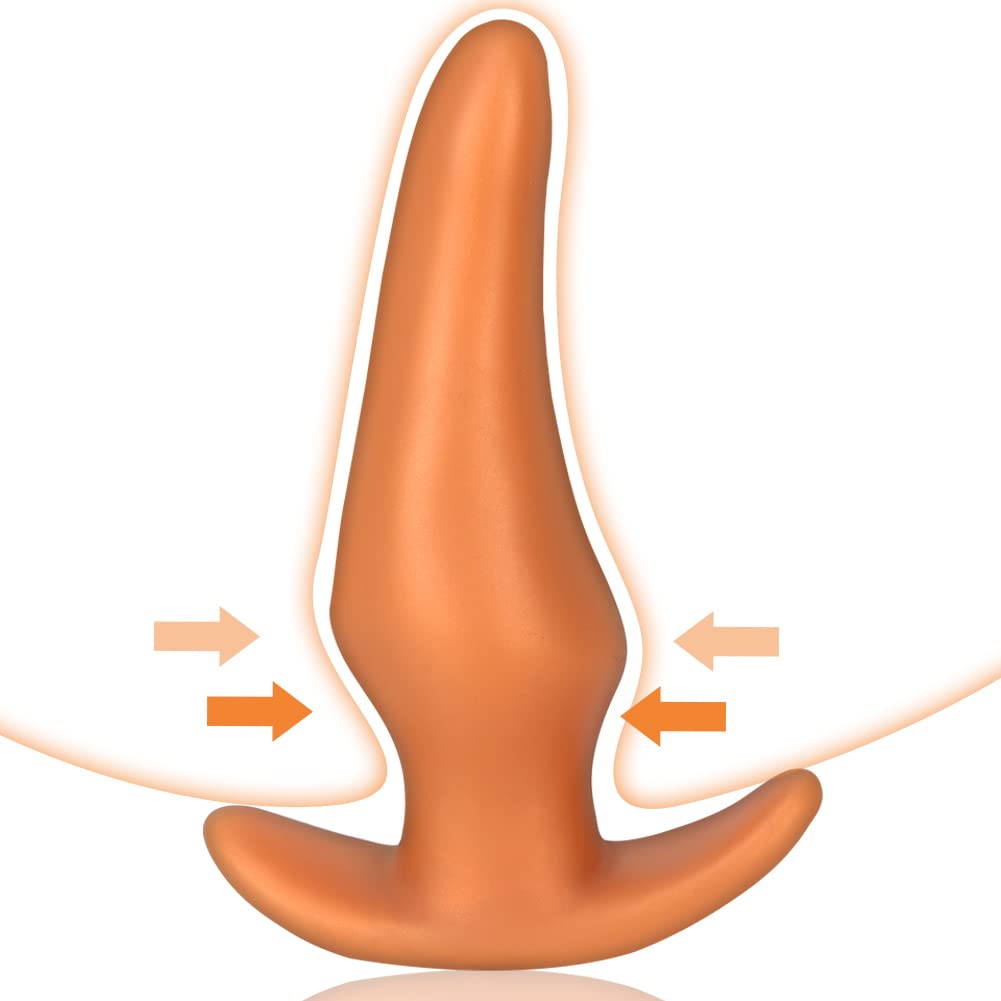 Soft Anal Plugs Masturbator, Liquid Silicone Butt Plug with Safety Base Gold Anal Dildo Vagina Dilator Anal Expander Masturbation Sex Toys for Men and Women ()