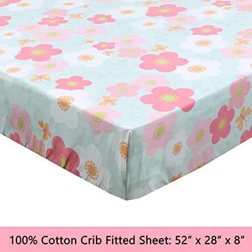 Image of Cozy Line Home Fashions 100 Cotton 3 Piece Toddler Sheet Set, Soft Breathable Crib Bedding Set for Girls Includes a Flat Sheet, a Fitted Sheet, a Pillowcase, Flower Rosa Flourish Butterfly Pink