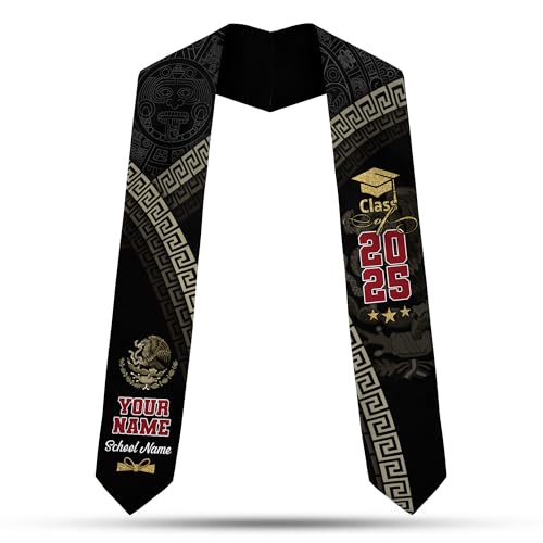 MonkeyVan Custom Mexican Graduation Sash Mexico Graduation Stole 2025 Mexican American Flag Graduation Sash Mexican Graduation M23