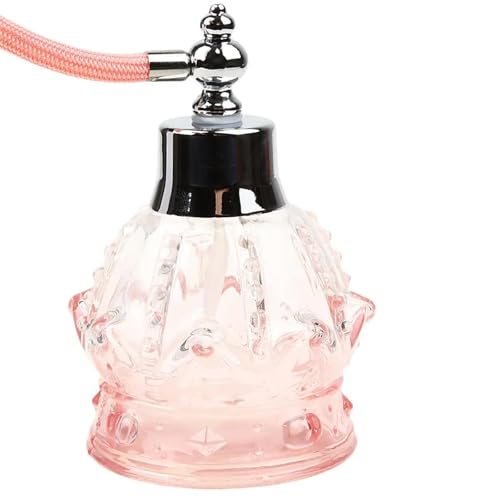 Botella atomizadora de perfume de vidrio rosa recargable con borla larga 6