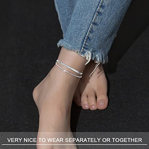 Image of Ankle Bracelets for Women,18K Gold Plated Layered Beads Snake Chain Anklet for Women,Summer Beach Dainty Anklets Foot Jewelry Gift
