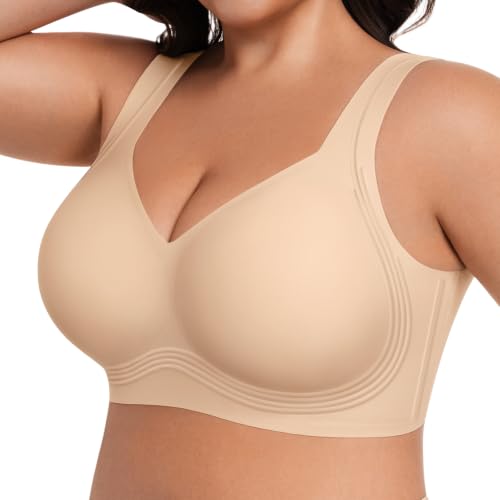 Image of HBselect Jelly Bras for Women Plus Size Pullover Wireless Full Coverage Bra | No Underwire, Push Up, Lift, Minimizer Bras, Wide Straps, Seamless T-shirt Everyday Bralette, For Older Women, Large Breast
