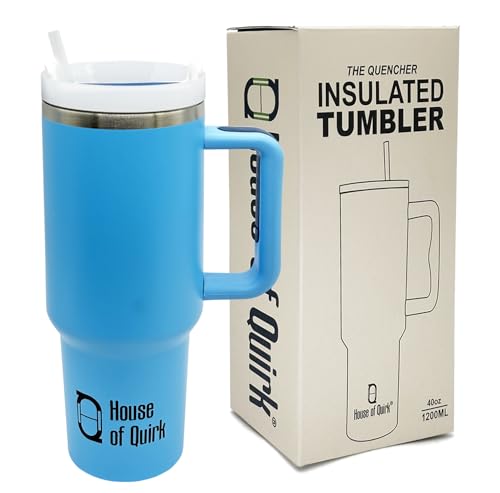 Image of House of Quirk Quencher 1.2 Litre Stainless Steel Double Vacuum Insulated Tumbler with Lid and Straw for Hot and Cold Beverages (Aqua)