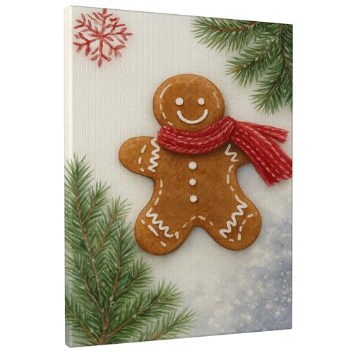 Toile bonhomme de pain d'épices marron et rouge de Noël pour salon 40x50 cm