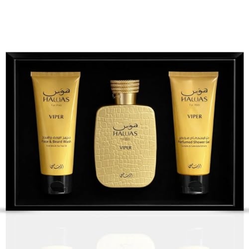 Image of RASASI Hawas Viper 3-Piece Perfume Gift Set Eau de Parfum Spray & Face, Beard Wash & Shower Gel 100ml (3.4 Oz)