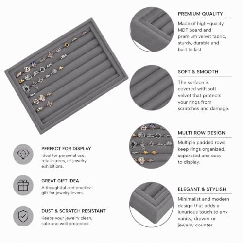 Image of La Trove Velvet Ring Organizer Tray for Drawer, Earrings, Cufflinks, Grey