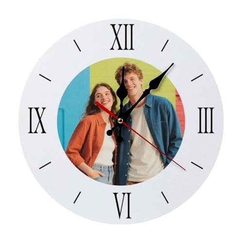 Naispanda Horloge Murale Personnalisée avec Photo Cadran Silencieuse en Métal pour Salon Chambre Bureau Décor