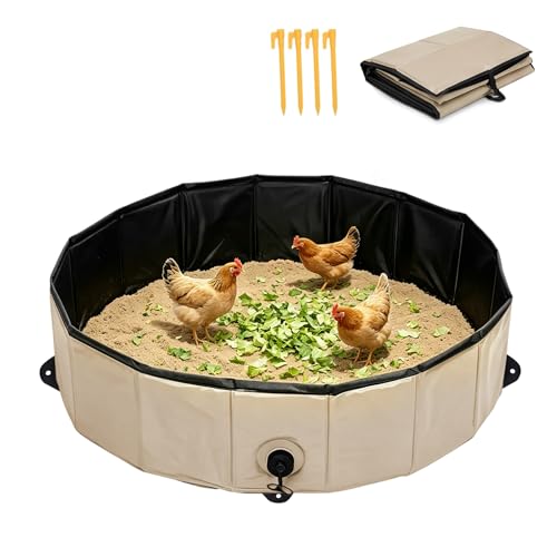 Staubbad für Hühner 80x20cm Hühner Sandbad Faltbar Robustes PVC Hühnerstaubbad mit 4 Erdankern Tragbare Sandbadewanne für Hühnerstall Zubehör Hühnerstaubbadbehälter Leicht zu Reinigen