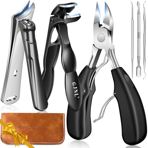 Cortaúñas para uñas encarnadas gruesas, Angled Head Toe Clippers with Catcher, Heavy Duty 45° Slanted Toenail Clippers, 37 mm Wide Opening Nail Cutter with Long Handle, 6PCS