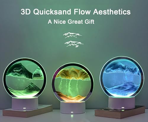 CRLKSSJX Moving Sand Art Lamp, 3DMoving Sand Art, Quicksand Bedside Lamp, Creative Glass Sand Painting Colorful Night Light, Home Relaxation and Office Decoration - image 4
