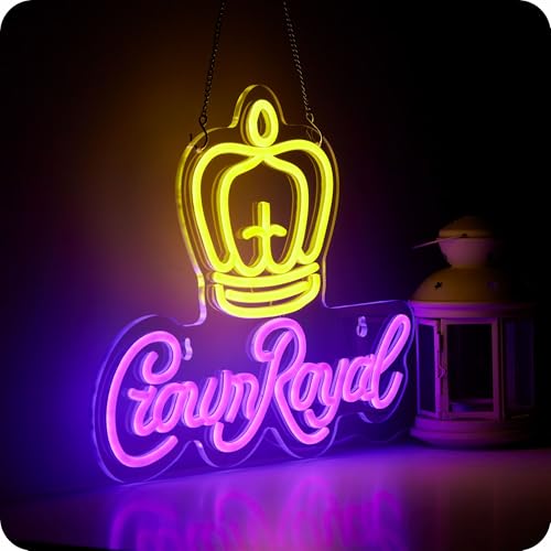Image of Crown Neon Sign for Wall Decor Beer Light Up Signs Whiskey LED Lights for Man Cave Bar Pub Store Party Club