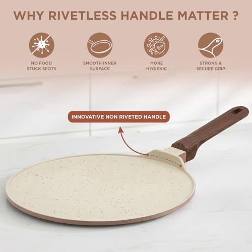 Image of Vinod Ceravit Ceramic Non Stick Dosa Tawa 27 cm | 100% Toxin Free | Tava for Dosa, Roti, Chapati & Uttapam | 5.2 mm Thick Bottom | PFAS & PFOA Free | Induction & Gas Compatible | Metal Spoon Friendly