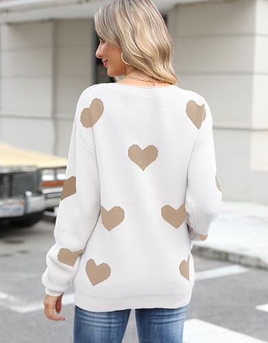Image of Womens Cute Heart Sweater Crew Neck Long Sleeve Pullover Valentines Sweater