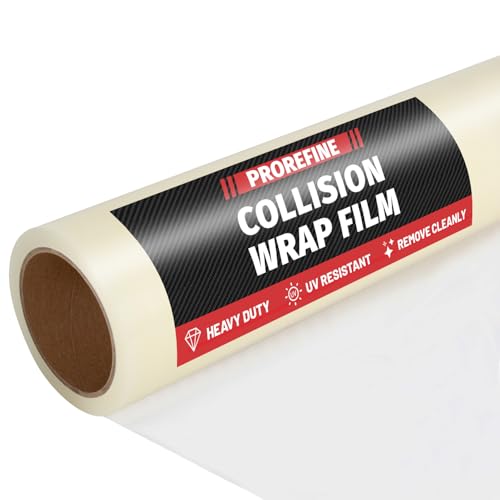 Crash Wrap Film 36-inch x 120-foot Roll 1-Pack Clear Plastic Protector Self-Adhesive Plastic for Auto Collision Weather Dust Protection Broken Windows Windshields