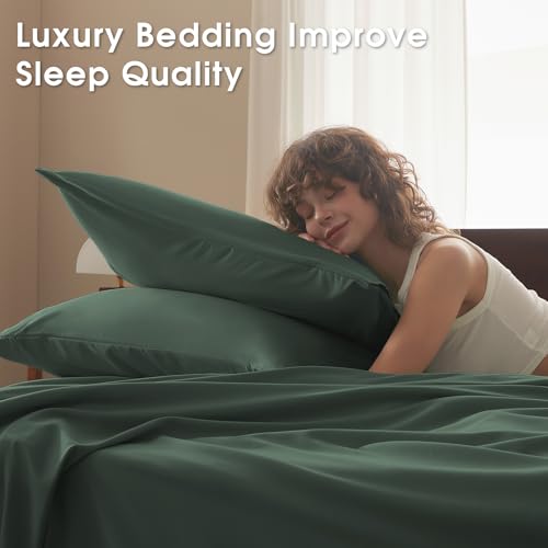 Image of Cal King 4 Piece Sheet Set - Comfy Breathable & Cooling Bed Sheets Set, Soft and Wrinkle Free, Deep Pockets, Easy & Secure Fit, Hotel Luxury Bedding - Oeko-Tex - Emerald Green