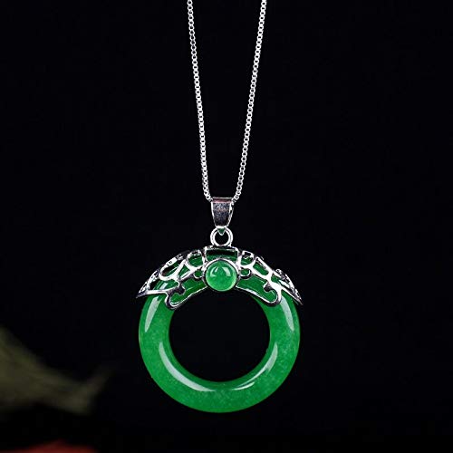 LVYAN Véritable Pendentif en Jade Vert avec Collier de pendentifs en Argent Sterling 925 Ajouter Une chaîne en Argent Sterling Bijoux Collier de Jade