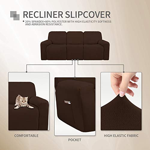 Image of Easy-Going 8 Pieces Microfiber Stretch Sectional Recliner Sofa Slipcover Soft Fitted Fleece 3 Seats Couch Cover Washable Furniture Protector with Elasticity for Kids Pet(Recliner Sofa, Coffee)