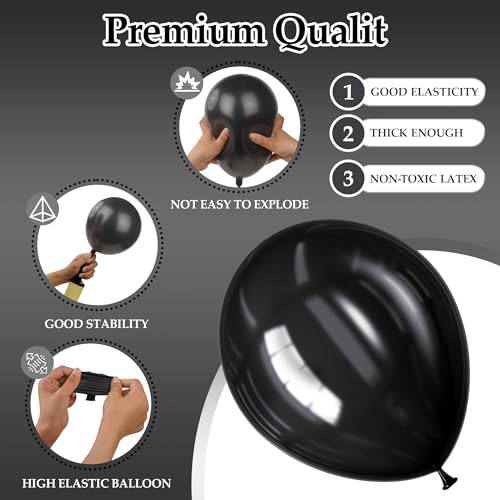 130PCS Black Balloons, Latex Balloons Different Sizes 18/12/10/5 Inch, Helium Balloons with Ribbon, Party Balloon Set for Birthday Wedding Graduation Anniversary Baby Shower Decorations. - Image 4