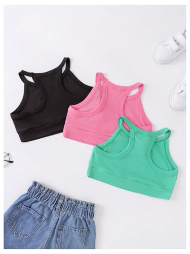 Milumia Girl's 3 Pack Tank Tops Crew Neck Racer Back Sleeveless Cropped Top2