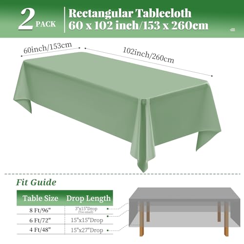 Lumaycens 2 Pack Sage Green Tablecloth 60x102Inch Table Cloths Rectangle Green Polyester Farbic Tablecloths For 6 Foot Tables Washable Sage Table Cloth Rectangular for Wedding Party Banquet - Image 2