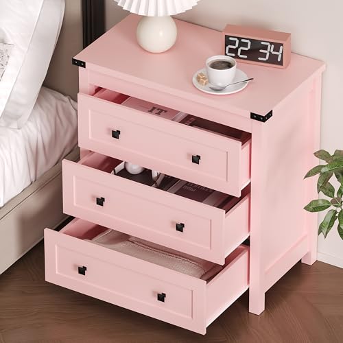 Image of BORNOON 3-Drawer Dresser, Small Wooden Chest of Drawers with Metal Knobs, Water-Resistant Top, Storage Organizer with Anti-Tip Kit for Bedroom, Nursery, Living Room