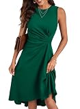 Picture of Happy Sailed Cocktail Dresses for Women Summer Sleeveless Pleated Ruched Waist High Waist Slim Fit Irregular Hem A-Line High Low Midi Wedding Guest Party Dress Blackish Green Small