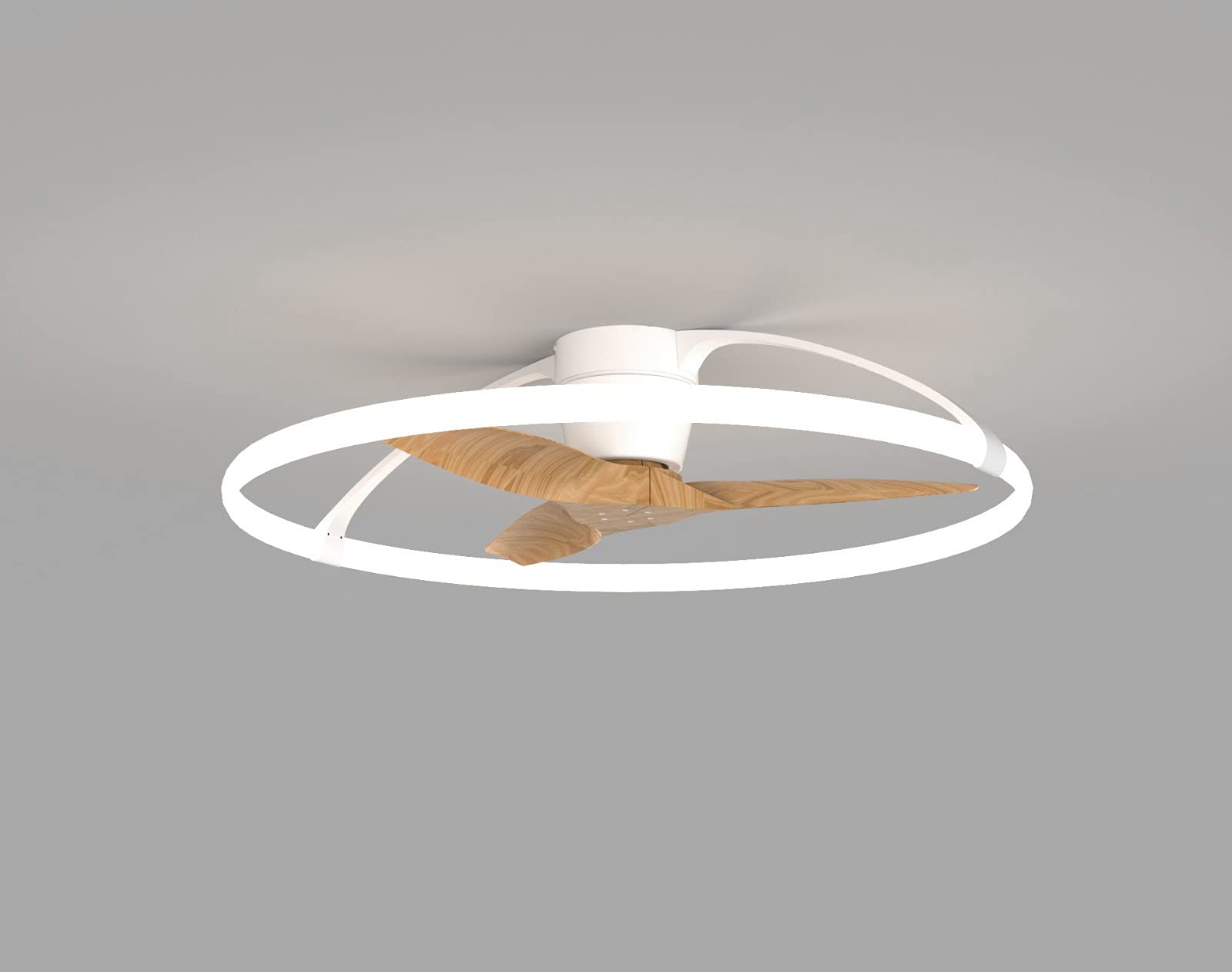 Mantra Iluminación. Modelo NEPAL. Ventilador y plafón de techo de 105 cm de diámetro en color blanco y haya. Fuente de luz LED 75W 2700K-5000K 7200lm. Ventilador 35W