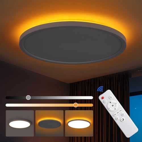 queffigle LED Ceiling Light 1800K Night Light 29cm Dimmable 3200LM 3000-6500K with Remote Control Ceiling Mounting Low Profile Ambient Timer Adjustable Ceiling Lamp for Bedroom Bathroom White