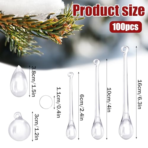 Vercraft SIG-VERCRAFT-0873 100 Pcs Christmas Tree Ornaments Clear Acrylic Hanging Teardrop Ornaments 5 Styles Christmas Crystal Chandelier Pendant Crystals thumb #1
