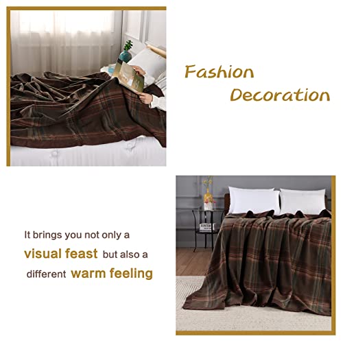 Your Moon Pure Wool Blanket Throw Queen Size 100% Australian Natural Wool Bed Blanket, Washable Wool Blanket Throw, Hypoallergenic- Non-Itchy Or Scratchy Fabric (Plaid Brown, 90*90) #TOP4