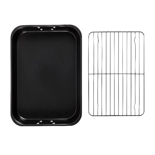 ZWTPGKRD Sartén para asar pavo de 15 pulgadas, incluye estante en forma de V, bandeja de acero al carbono, utensilios para hornear para Acción de Gracias, Navidad, sartén multiusos