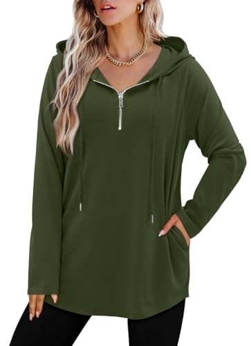 BETTE BOUTIK Womens Quarter Zip Tunic Hoodies Pullover Long Hooded Sweatshirts S-3XL