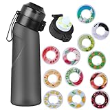 Sports Air scent Water Bottle Set 22oz Matte Black | includes 12 Fruit scent Flavor pods & straw | flavored bottle ，for kids, boys, girls | no calories, sugar-free