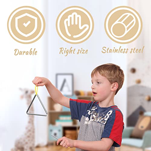 10 Pcs triangle instrument Musical Triangle Steel Percussion Instrument with Striker Rhythm Hand Percussion for Kids Adults(8 Inch) - Thumbnail 4