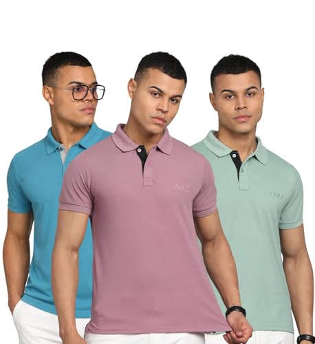 Image of INKKR Men's Soild Collar Neck Half Sleeve Polo T-Shirt Combo