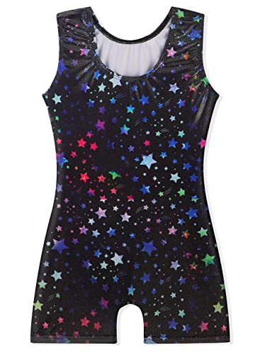 Image of EQSJIU Gymnastics Leotards for Girls Kids Rainbow Mosaic Mermaid Butterfly Stars Leopard Galaxy Tie Dye Cosmos Leopard
