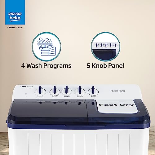 Image of Voltas Beko, A Tata Product 12 Kg 5 Star Semi-Automatic Top Load Washing Machine (WTT120UPA /BL5KPTD, Blue, Special pulsator and Double waterfall Technology)