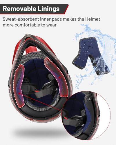 Image of Youth Dirt Bike Helmet DOT Certified for Boys & Girls Ages 5-14, Four Wheeler, Motocross, BMX, MX, UTV, Go Kart, Racing, Skateboard, Baseball