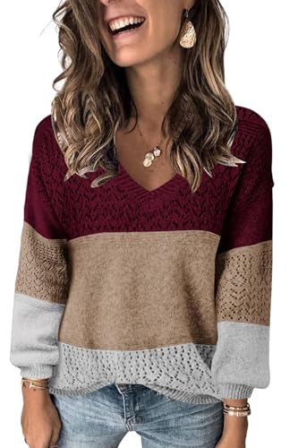 Image of JOCAFIYE Womens Sweaters Casual Long Sleeve V Neck Lightweight Hollow Out Pullover Sweater Tops