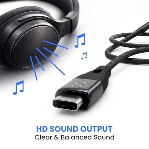 Image of Type C to 3.5mm Audio Jack with DAC Adapter Cable | USB C to AUX Connector | Hi-Fi Sound for Music & Gaming | Nylon Braided, Silver Shielded Wire, Carry Pouch